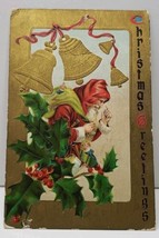 Father Christmas Golden Embossed Santa Claus Hollyberry Toys c1910 Postcard F14 - £7.86 GBP