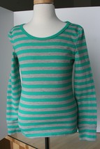 grane Gray top with Green stripes Size Small 5-6 EUC Long Sleeve Girls - £6.20 GBP
