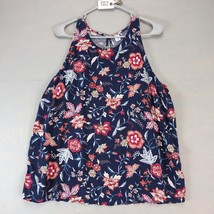 Old Navy Blue Floral Print Rayon Tank Top Women&#39;s XL Button Back A-Line ... - $20.00