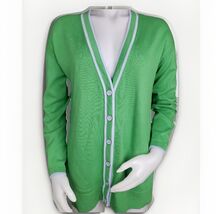 Talbots Sweater Womens Sz M Boyfriend Varsity Cardigan Green Cotton Blen... - $22.06