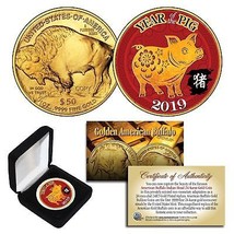 2019 Lunar YEAR OF THE PIG 24K Gold Clad $50 American Buffalo Tribute Coin BOX - £8.20 GBP
