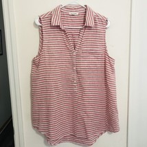 Anthropologie Beach Lunch Lounge Top Womens Large Red Striped Linen Cotton Blend - £12.58 GBP