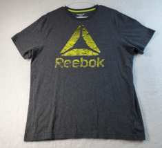 Reebok T Shirt Mens Large Gray Knit Cotton Round Neck Short Sleeve Yello... - £6.66 GBP