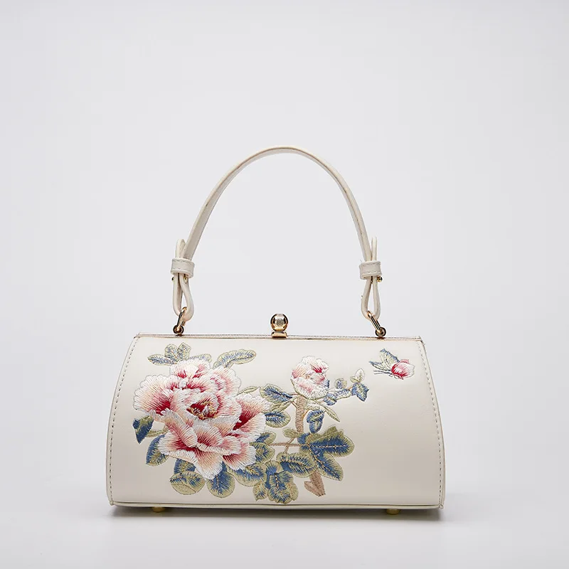 Chinese Style Flower Embroidery Handbag Vintage PU Leather Evening Bag Exquisite - $119.80