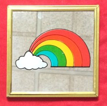Mirror Decorative Printed Rainbow With Gold Frame Approx 4&quot; X 4 &quot; NEW RARE FIND - £19.36 GBP