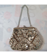 Evening Handbag Clutch Silver Sequin Beaded with Chain  Event Wedding Pr... - $263.88 MXN