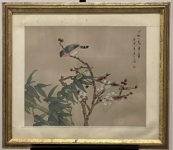Vintage Japanese Silk Painting of Bird in Flowering Tree with Berries Signed - £113.82 GBP
