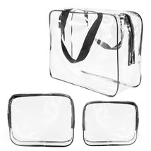3Pcs Crystal Clear PVC Travel Toiletry Bag Kit for Women Men Waterproof Vinyl Or - £25.89 GBP