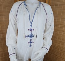 Sunday Best Boho Top Womens M Embroidered Cotton Peasant Blouse Sheer Ta... - $339.62 MXN