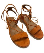 Frye Miranda Gladiator Orange Suede Lace-Up Cork Sole Sandals Flat Heel ... - $31.92