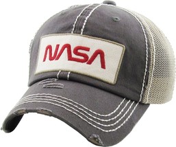 NASA Distressed Adjustable Gray &amp; Khaki  Mesh Back Cap Dad Hat by KB Ethos - £14.50 GBP