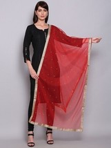 Women&#39;s Red &amp; Gold Toned Scarf Chunni Art Silk Dupatta Free Shipping - £11.32 GBP