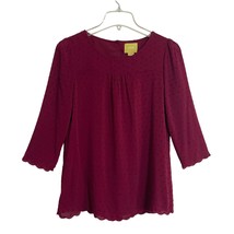 Maeve Anthropologie Emmeline Swiss Dot Blouse Size 0 Burgundy Red Boho O... - $19.99