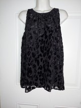 Ann Taylor Sleeveless Black Velvet Leopard design Lined Tunic Top Blouse... - $14.62