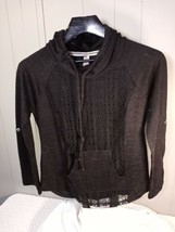No Boundaries Women&#39;s Knit Cowl Neck Pullover Lace Front Pockets M(7-9) Black  - £8.85 GBP