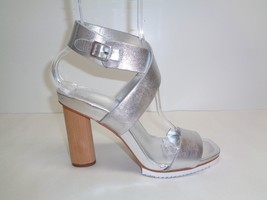 H Halston Size 9 M NALA Silver Metallic Leather Heels Sandals New Womens Shoes - £86.52 GBP