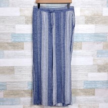 Old Navy Striped Linen Pull On Pants Blue White High Rise Wide Leg Women... - $24.74