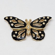 Vintage Signed Swarovski Black Enamel Crystal Rhinestone Butterfly BROOCH PIN - $34.95