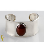 Sterling Silver Mexico .925 Polished Cuff Bracelet Red Stone Gift - £144.13 GBP