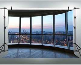 7 W x5 H FT Window City View Business Backdrop Office Wooden Floor Background Po - £29.03 GBP