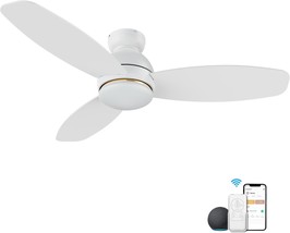 Ceme 48&quot; White Ceiling Fan With Light Flush Mount, Dc 10, Siri &amp; Google ... - £181.02 GBP