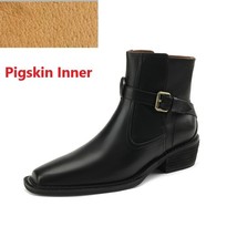 SquareToe Cowhide European Shoes Spring Autumn Botas Motorcycle Boots Sq... - $161.98