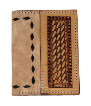 Men&#39;s Western Basket Weave Tooled Leather Beaded Bi-Fold Wallet 18RSW-Bi... - $36.99