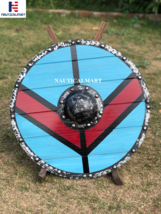 Medieval Larp Warrior Wood &amp; Steel Viking Round shield Armor Templar, Shield, He - £156.59 GBP