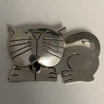 925 Sterling Silver 2” Wide Kitty Cat Brooch Pin 16 Grams Xmas Present - £23.67 GBP