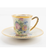 Tolpin Art Studios Teacup Saucer Flowers Pink Yellow Blue Gold Trim Hand... - £15.20 GBP