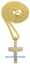Cross Iced Out New Small Pendant With 24 Inch Cuban Link Style Necklace Jesus - £11.15 GBP