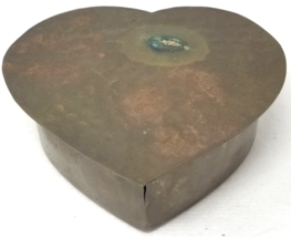 Hammered Brass Heart Dresser Vanity Box Small Handmade Antique - £14.90 GBP