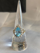 10K Yellow Gold Blue Topaz Color Ring 3.44g Fine Jewelry Sz 7.25 - £158.23 GBP