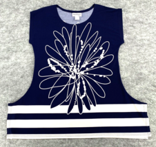 Northstyle Womens Top Size M Blue White Stretch Pullover Graphic Floral Art - £7.56 GBP