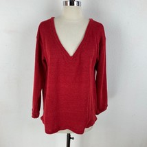 UGET Womens Large Long Sleeve Red Poly Blend Sweater Top V-NeckTextured Knit - £15.65 GBP