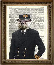 Admiral Otter : Spaß Naval Tiere Vintage Antik Wörterbuch Marineblau Kunstdruck, - £5.36 GBP