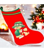 Vtg 80’s MOREHEAD Red Felt Christmas 16&quot; Stocking Embossed Girl Curls Ki... - $282.54 MXN