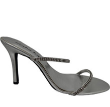 Alisha Hill Cameron Silver Shoe Size 12M 3.5&quot; Heel Double Rhinestone Straps - £22.78 GBP