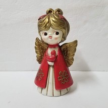 Christmas Angel Vintage Red Gold Bird Snowflake 1960s Holiday Shelf Decor - £13.58 GBP