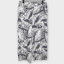 TAHARI navy/white leaf print 100% linen wide leg crop pull on pants size... - $35.00