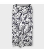 TAHARI navy/white leaf print 100% linen wide leg crop pull on pants size... - $35.00