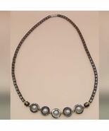 Vintage Hematite Necklace with white Pearl Beads - $475.18 MXN