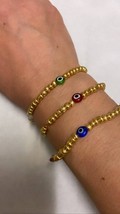 Evil eye beads bracelet pendants gold silver beaded elasticated stretchy handmad - £11.99 GBP
