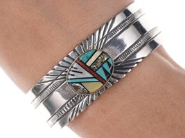 Vintage Native American Sterling Multi-Stone channel inlay cuff bracelet - $275.47