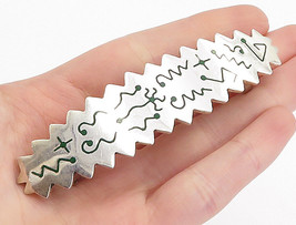 MEXICO 925 Sterling Silver - Vintage Enamel Pattern Serrated Hair Clip -... - £76.17 GBP