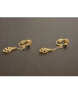 Vintage Gold Toned and Onyx Clip On Dangle Earrings - $4.95