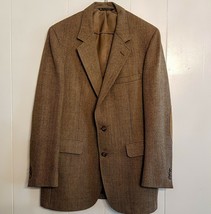Mens Wool Dress Blazer Brown Suit Jacket Elbow Patches 41 Chest 2 button VTG 70s - £55.38 GBP