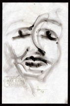 Face Sketch 1998 C Peterson * Oil Painting on Paper * Abstract Monochrome SIGNED - £152.20 GBP