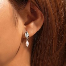 Droplets of Elegance: 925 Sterling Silver Water Drop Pearl Stud Earrings - £23.18 GBP