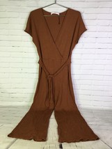 Mango MNG Womens Size XS Ribbed Knit Cropped Short Sleeve Jumpsuit Caramel Tan - £32.61 GBP